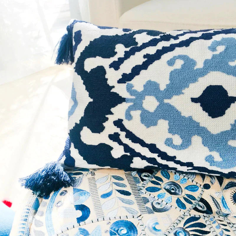 DecorBites™ Embroidered Floral Ethnic Tassels Pillow Cover 30x60cm