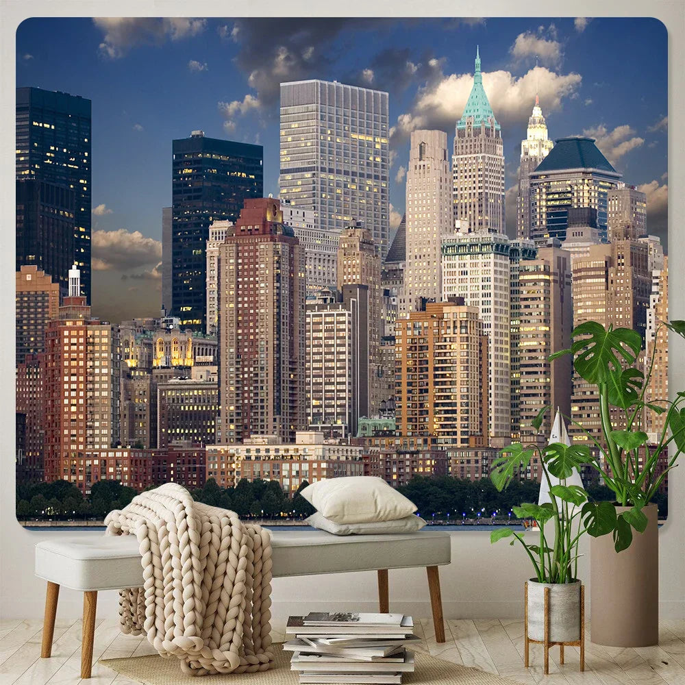 DecorBites™ City Night Bohemian Decor Tapestry Hippie Sofa Blanket Art