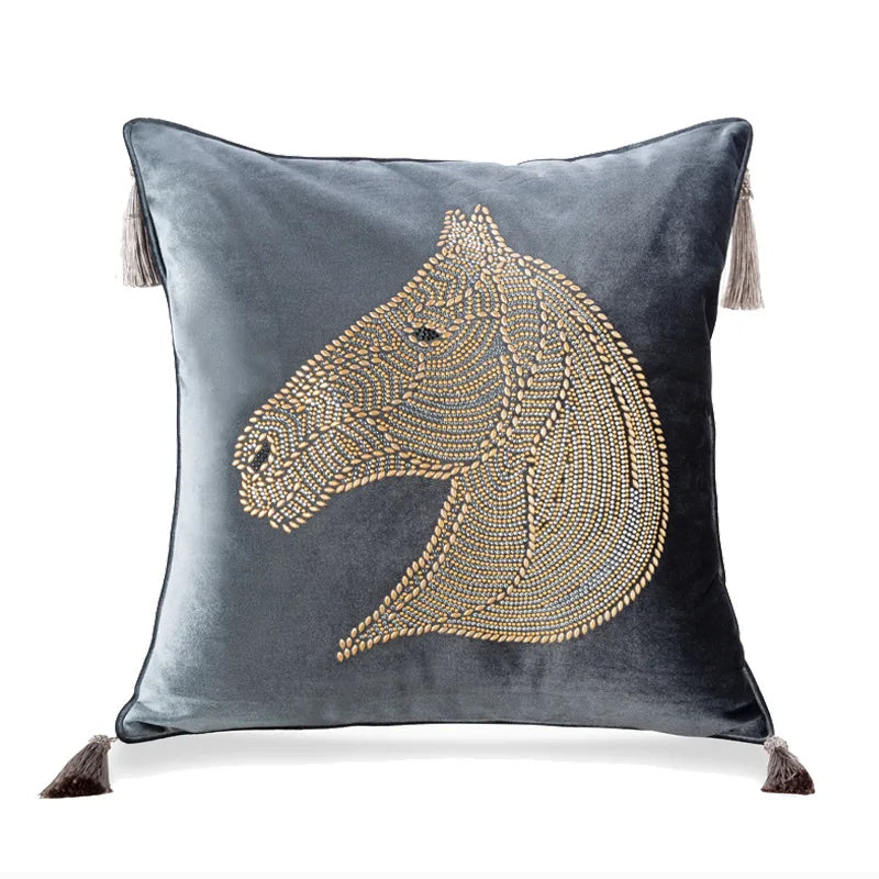 DecorBites™ Gold Rhinestone Square Pillow Case with Tassels Luxury Accent Decorative Cover