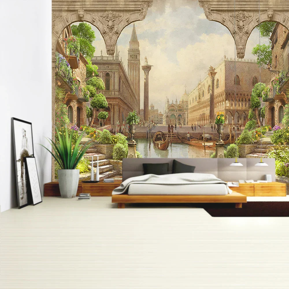 DecorBites™ Green Plant Landscape Tapestry | Boho Wall Hanging for City Castle Hill