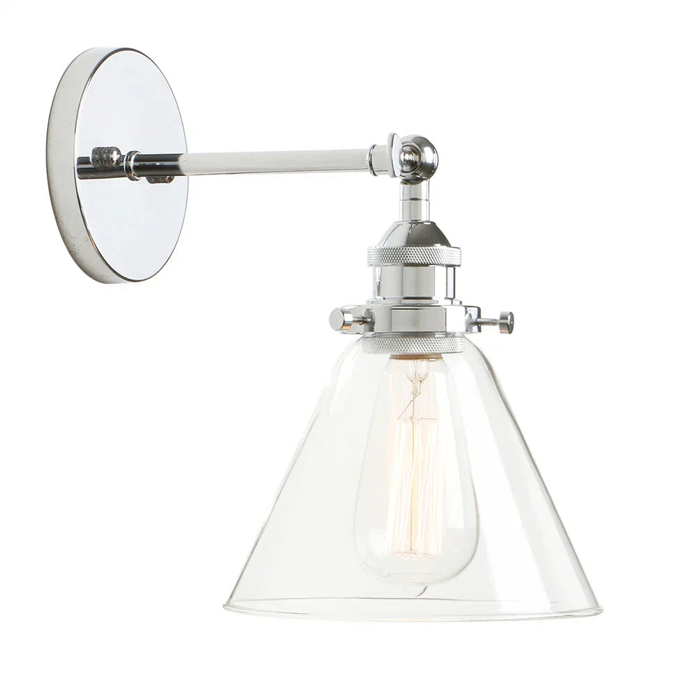 DecorBites™ Funnel Glass Shade Wall Sconce Light Fixture - Modern Metal Lamp for Bedroom, Bathroom