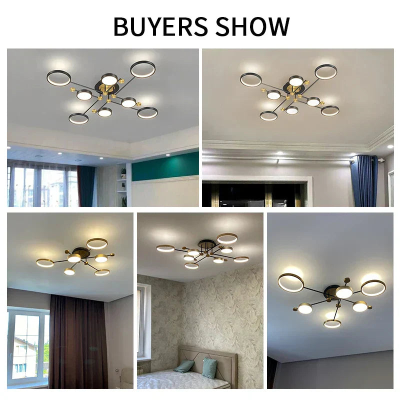 نجفة DecorBites™ بإطار ذهبي LED: إضاءة عصرية لغرفة المعيشة وغرفة النوم - تركيبات داخلية وثريات