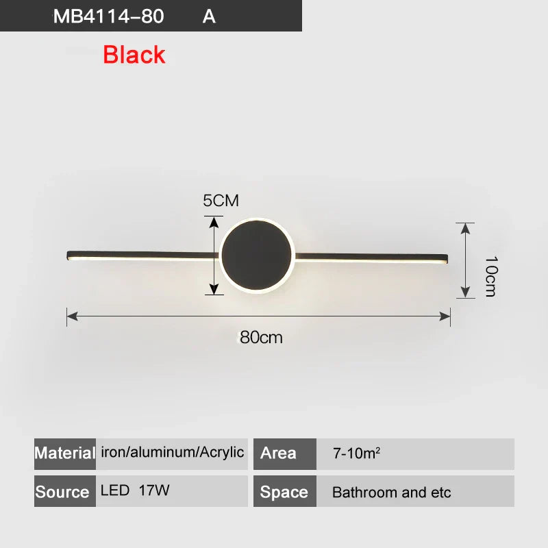 مصابيح حائط LED من DecorBites™ - قاعدة من الحديد والألومنيوم الأبيض/الأسود، غطاء من الأكريليك، مصابيح مرآة