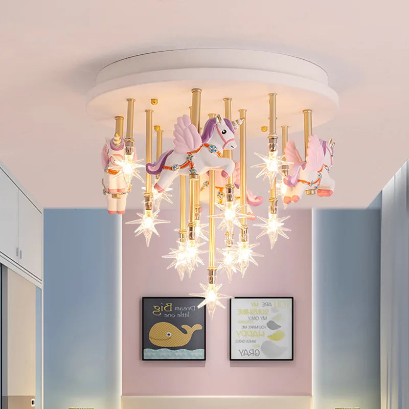 مصباح سقف بتصميم حصان ورقي من ريزن للأطفال من DecorBites™ - مصباح غرفة نوم LED أزرق وردي