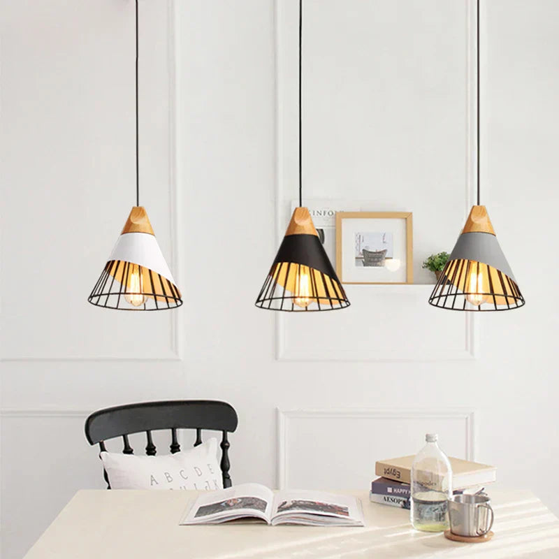 مصباح معلق خشبي صناعي لوفت من DecorBites™، مصباح إسكندنافي حديدي معلق للمطبخ وغرفة النوم وغرفة الطعام
