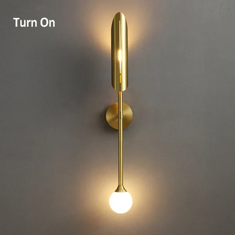 DecorBites™ Golden Metal Glass Wall Lamp | Up Down Sconce Spotlight for Bedroom and Living Room