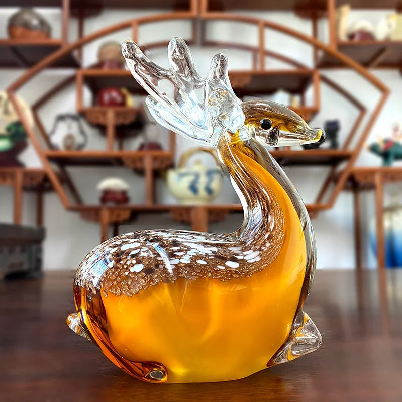 DecorBites™ Handmade Crystal Sika Deer Figurine Blown Glass Animal Craft Home Decor