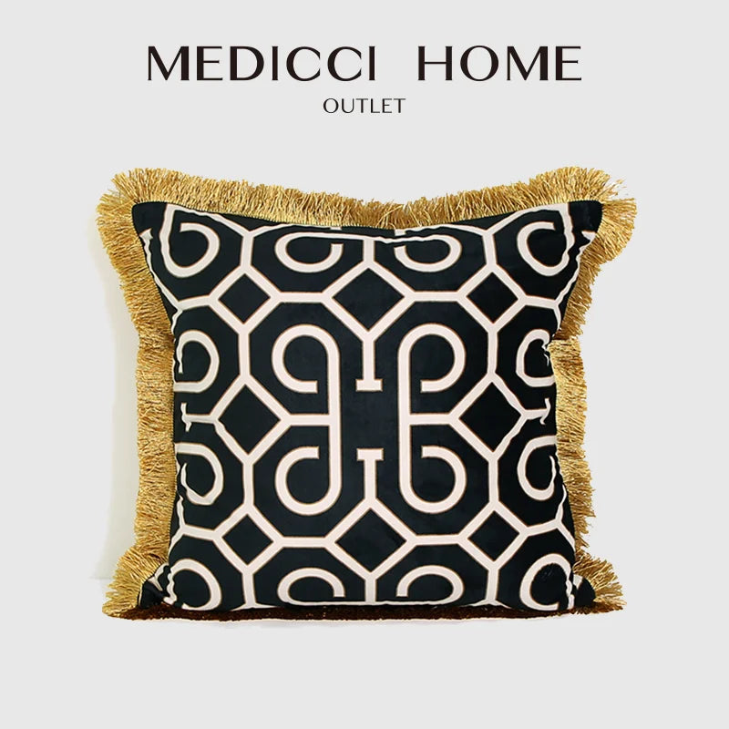 DecorBites™ Geometric Fringed Lumbar Pillow Case, Luxe Sofa Pillow Cover 30x50cm