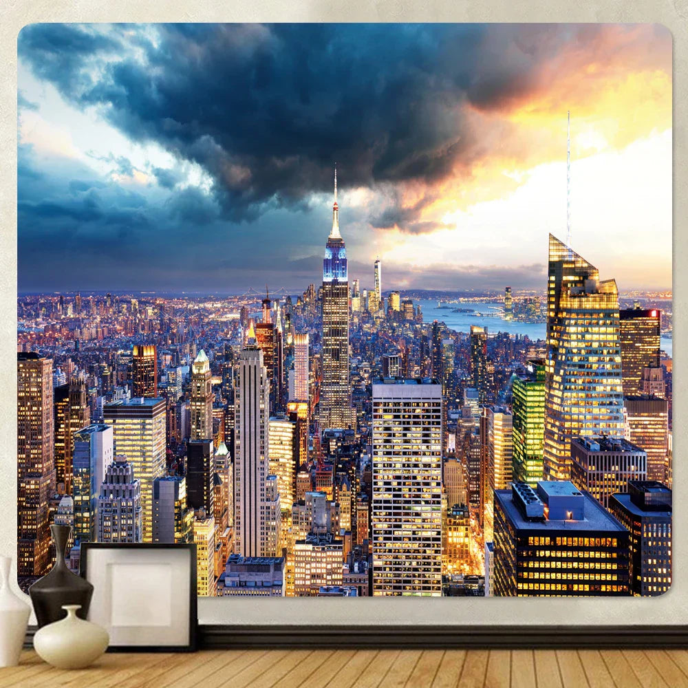 DecorBites™ City View Tapestry: Bohemian Psychedelic Wall Hanging for Home Decor