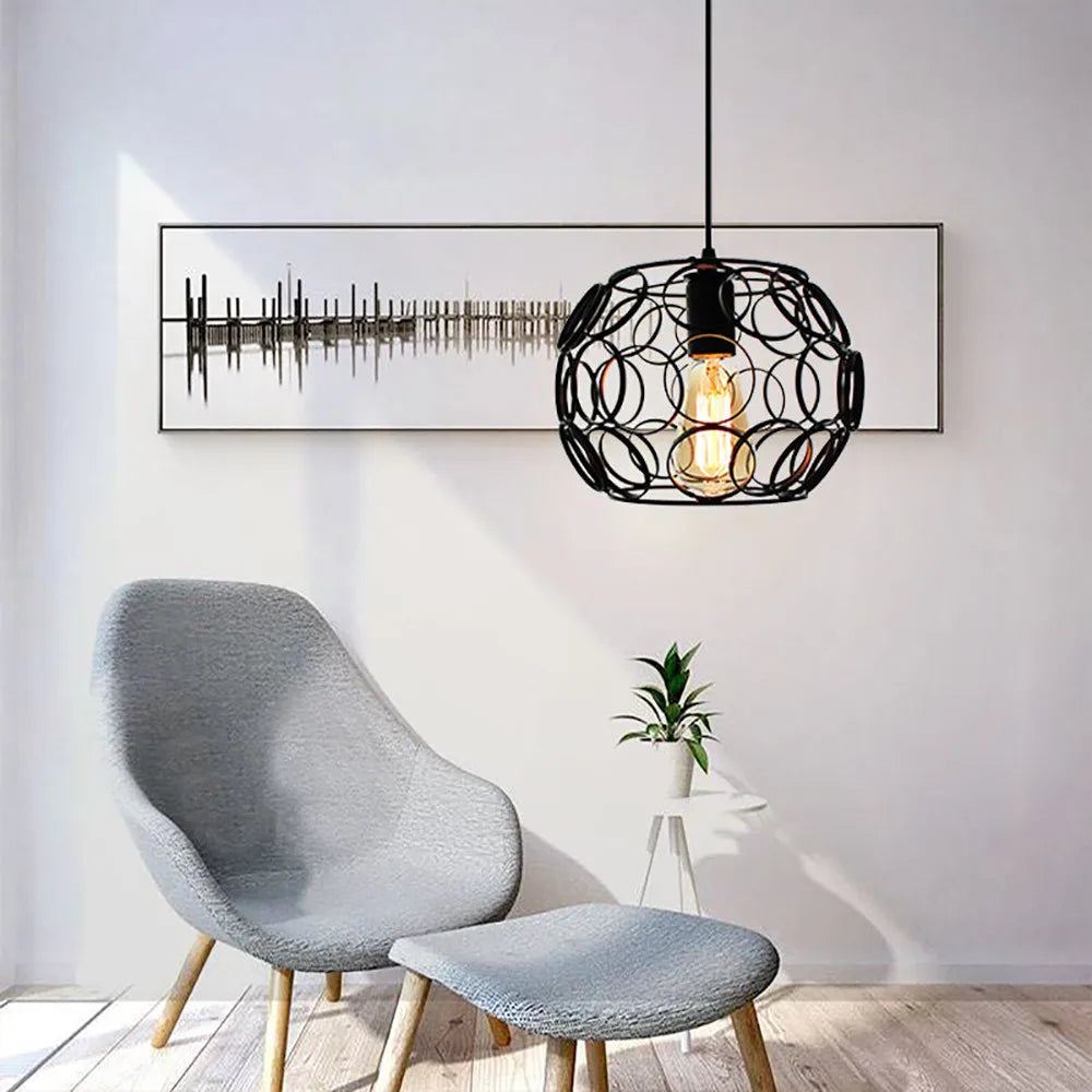 DecorBites™ Industrial Iron Pendant Lights Modern Metal Cage E27 LED Hanging Lamp for Home & Restaurant