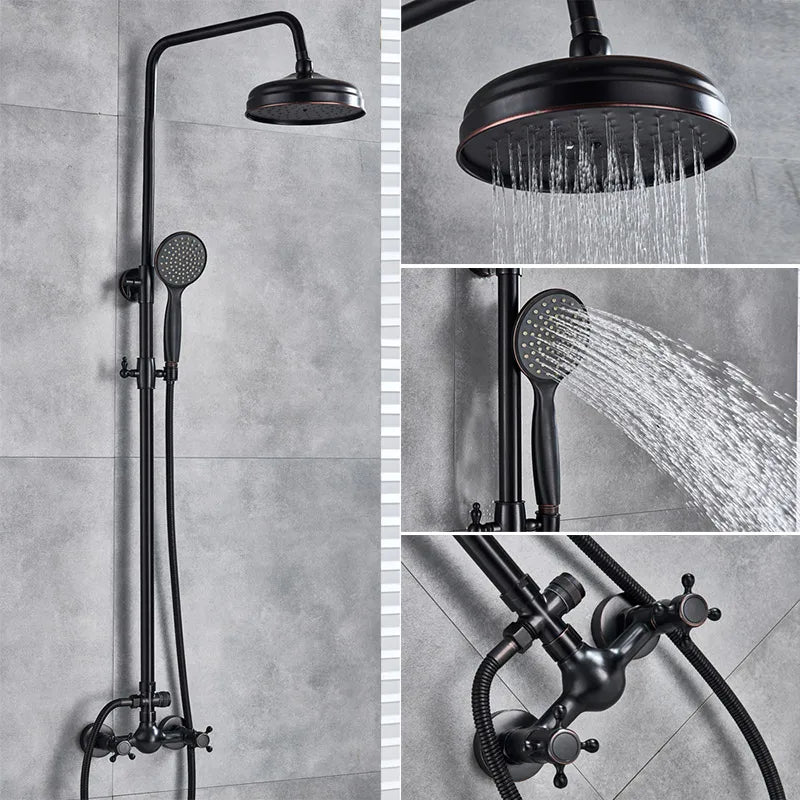 DecorBites™ Black Bronze Shower Faucet Set with 8" Rain Shower Head and Hand Shower