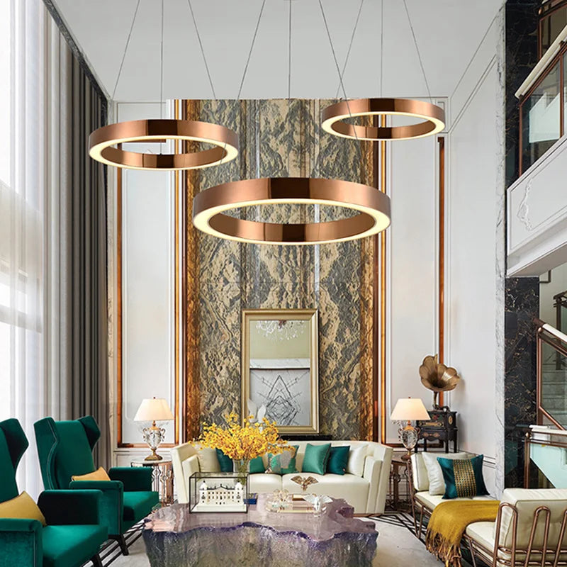 DecorBites™ Gold Copper Pendant Lights Nordic LED Hanging Lamp Modern Circle Ring Suspension