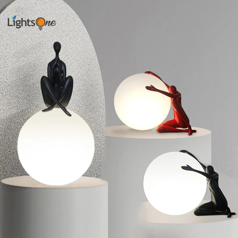 DecorBites™ Abstract Humanoid Ball Holder Table Lamp - Modern Art Sculpture Light