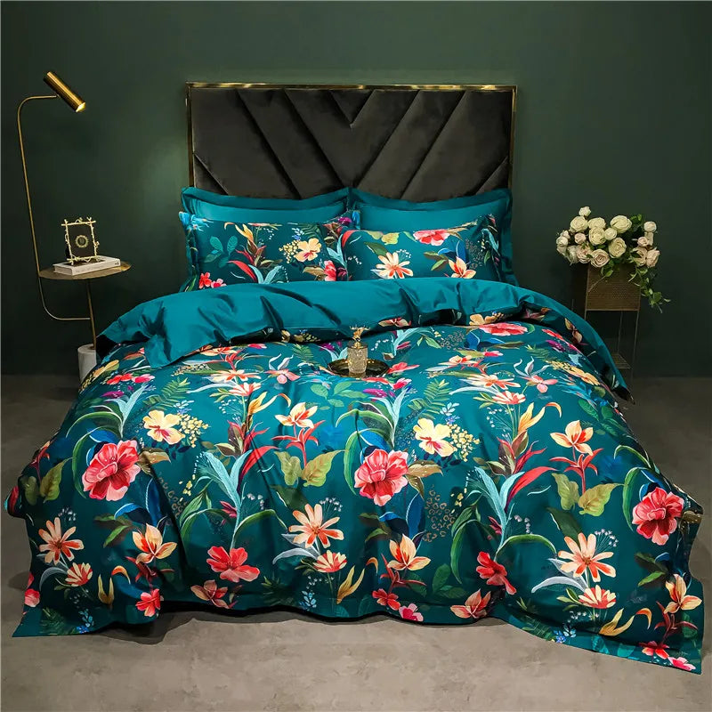 DecorBites™ 1400TC Egyptian Cotton Bird Floral Bedding Set - Luxury 4Pcs