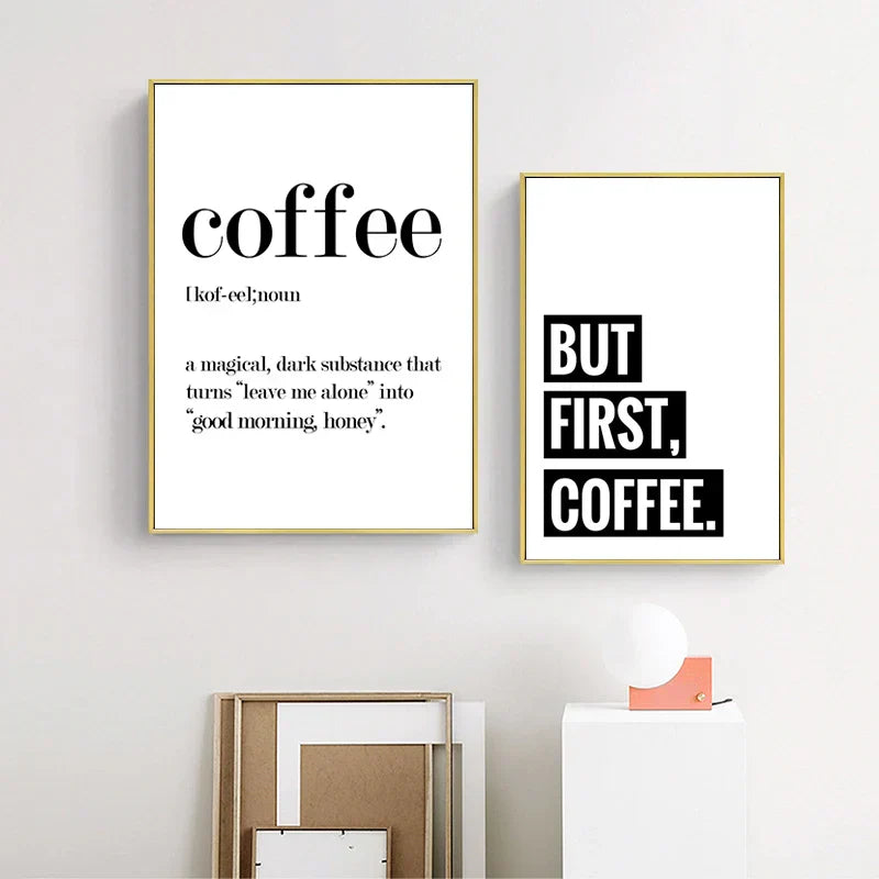 DecorBites™ "Awakened Aromas" Canvas Print - Nordic Black & White Coffee Quotes