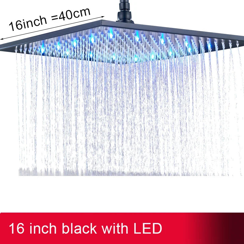 DecorBites™ 16" Square LED Light Rainfall Shower Head - Color Changing Brass Showerhead