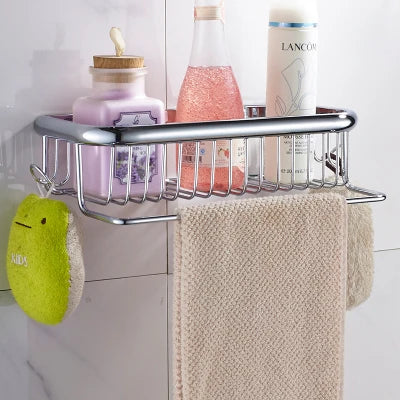 DecorBites™ رف حمام نحاسي ذهبي مع علاقة مناشف، حامل شامبو، وسلة