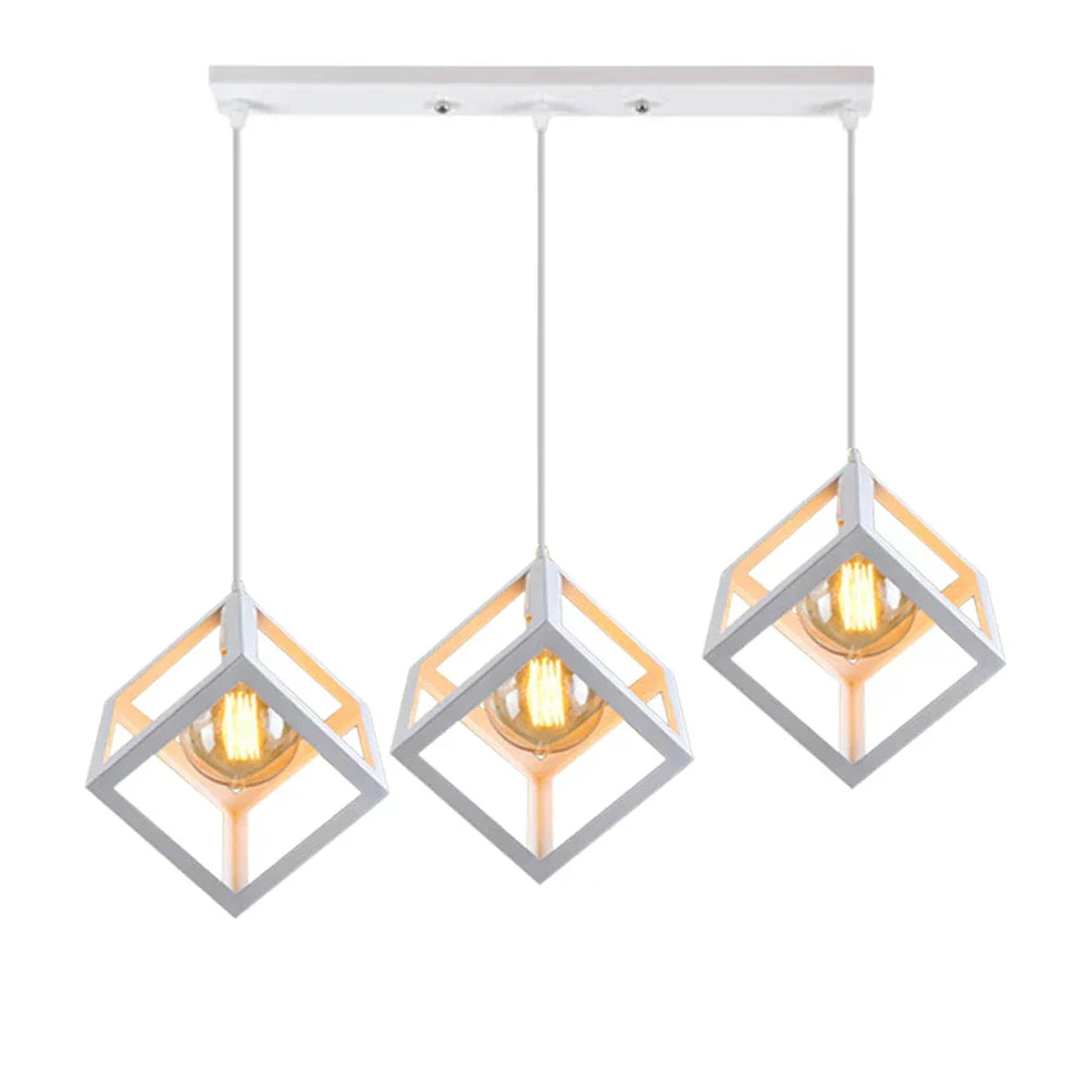 DecorBites™ Geometric Cube Pendant Lights Trio Metal Shades Square Ceiling Lamps