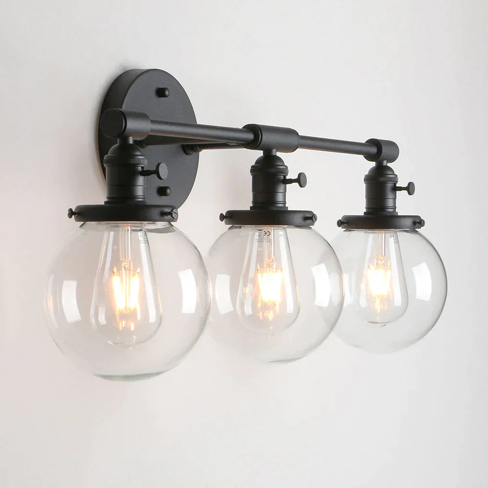 DecorBites™ Black 3-Light Wall Sconce Bathroom Vanity Fixture with Round Glass Canopy