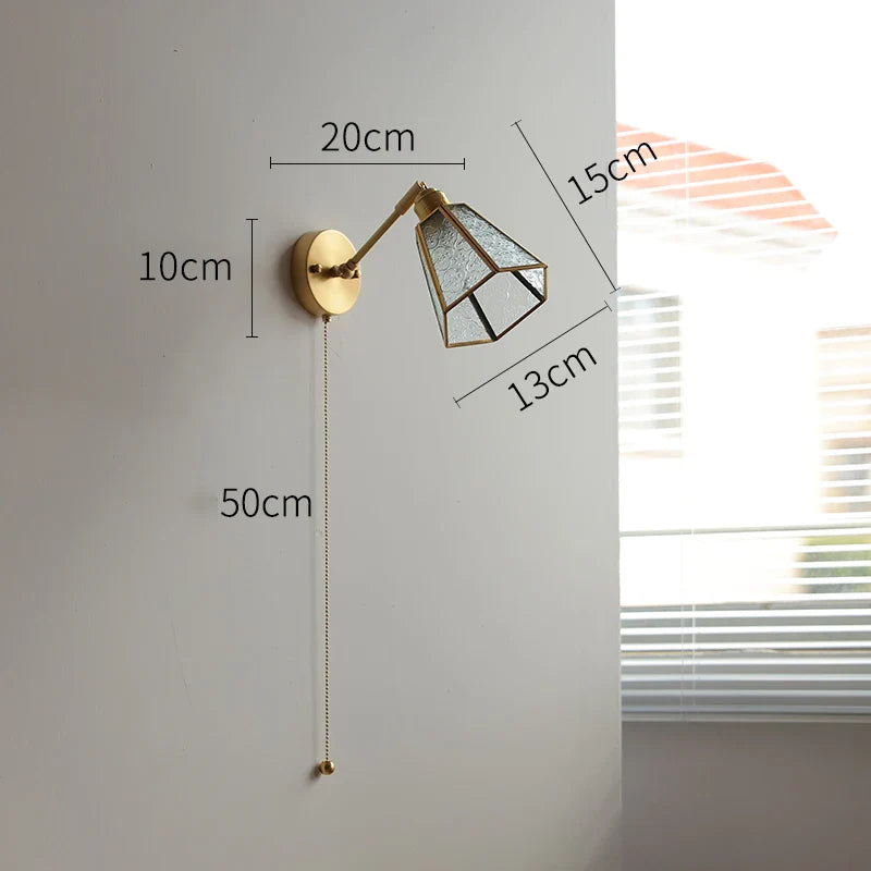 أضواء حائط LED زجاجية خضراء DecorBites™ مع مفتاح سلسلة سحب، لمسة نهائية نحاسية