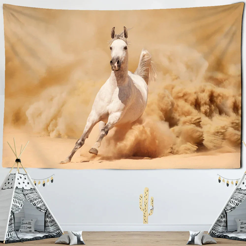 DecorBites™ Galloping Horse Tapestry Wall Hanging Ink Painting Boho Nature Decor
