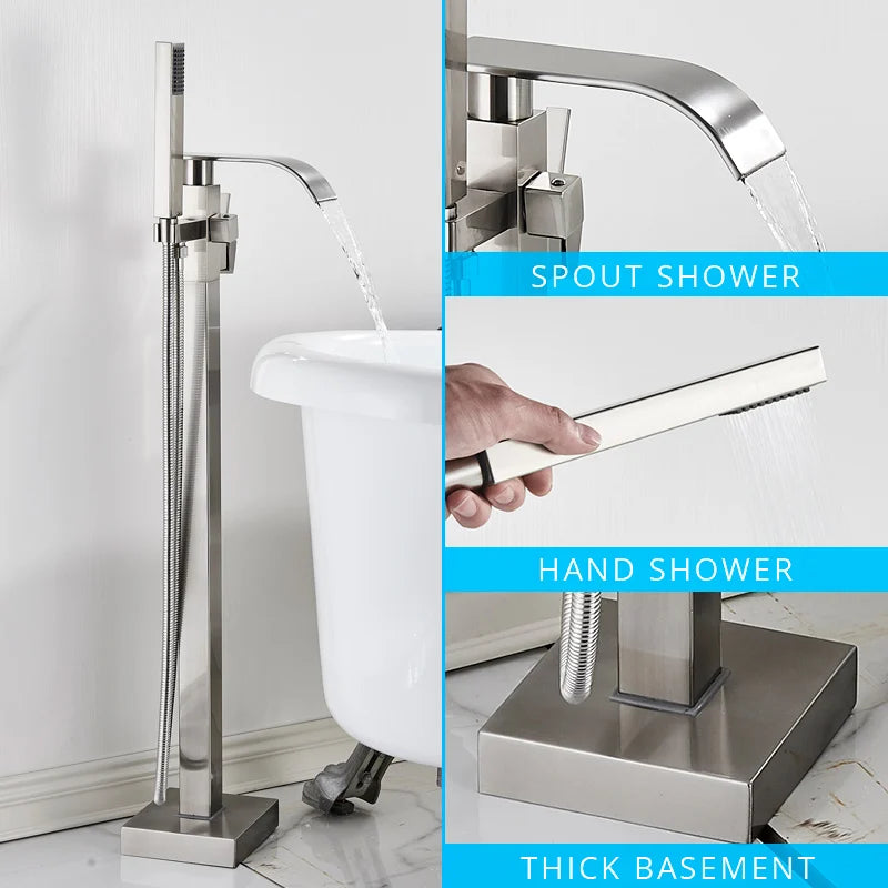 DecorBites™ Black Floor Mounted Bathtub Faucet Set with Waterfall Mixer Tap