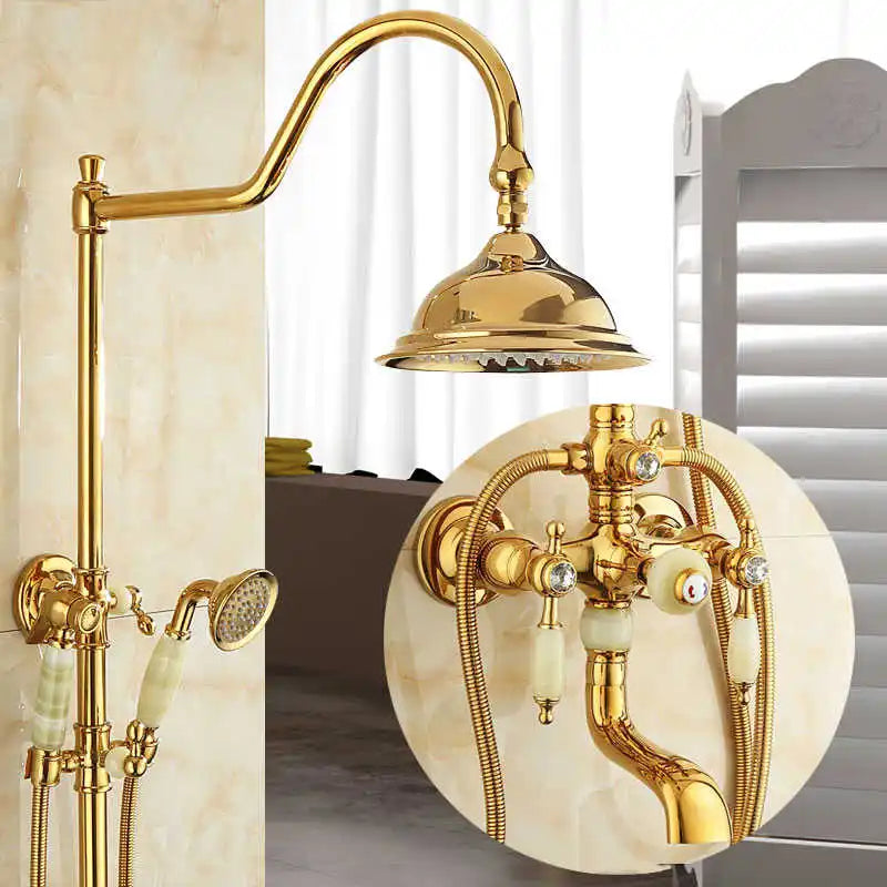 طقم دش حمام DecorBites™ نحاسي ذهبي جاد، صنبور دش مطري يدوي يثبت على الحائط