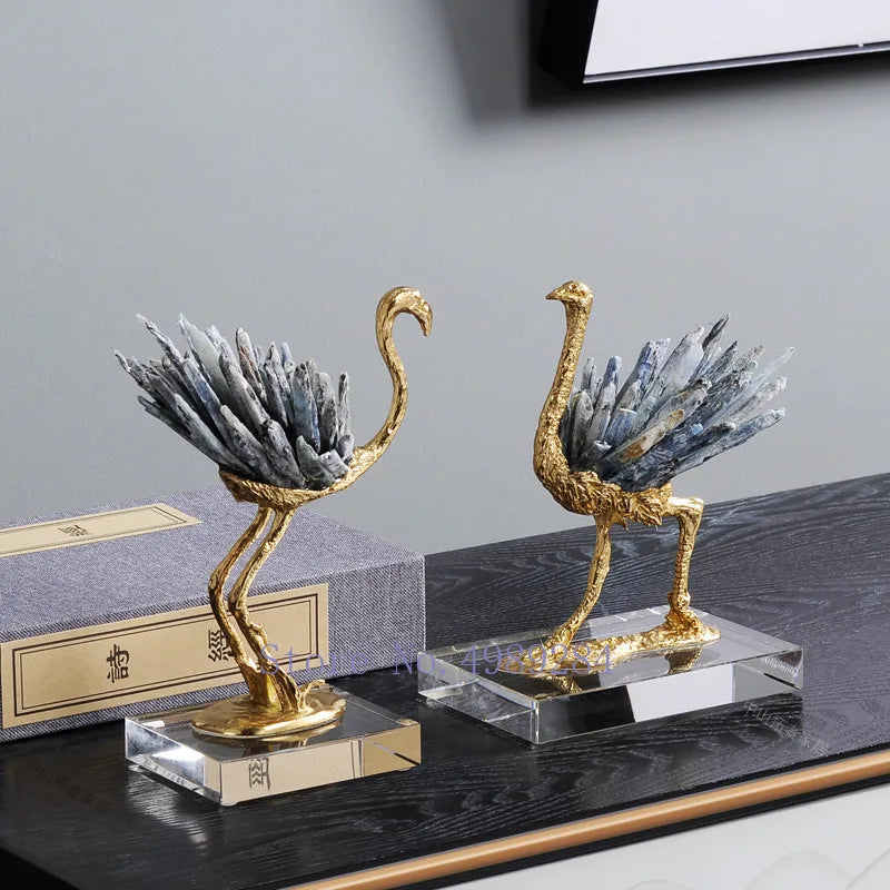 DecorBites™ طائر الكركي الذهبي النحاسي الكريستالي المصنوع يدويًا ديكور منزلي حرفي