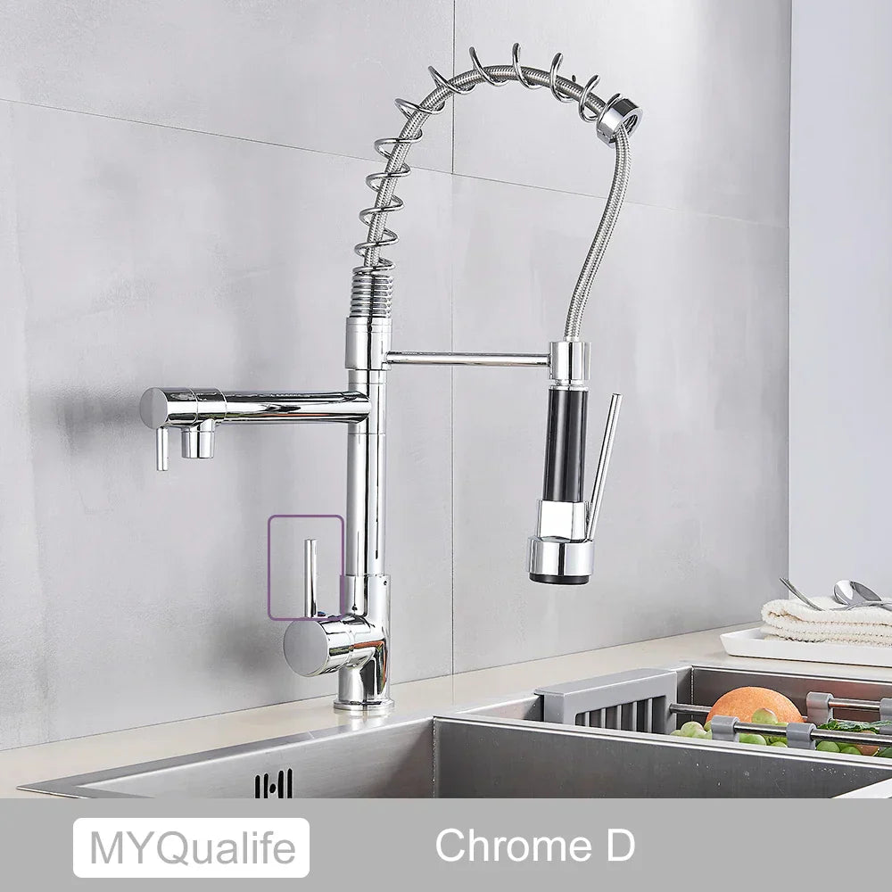 DecorBites™ Black Brass Kitchen Faucet with Dual Spout, 360 Rotation, Deck Mounted