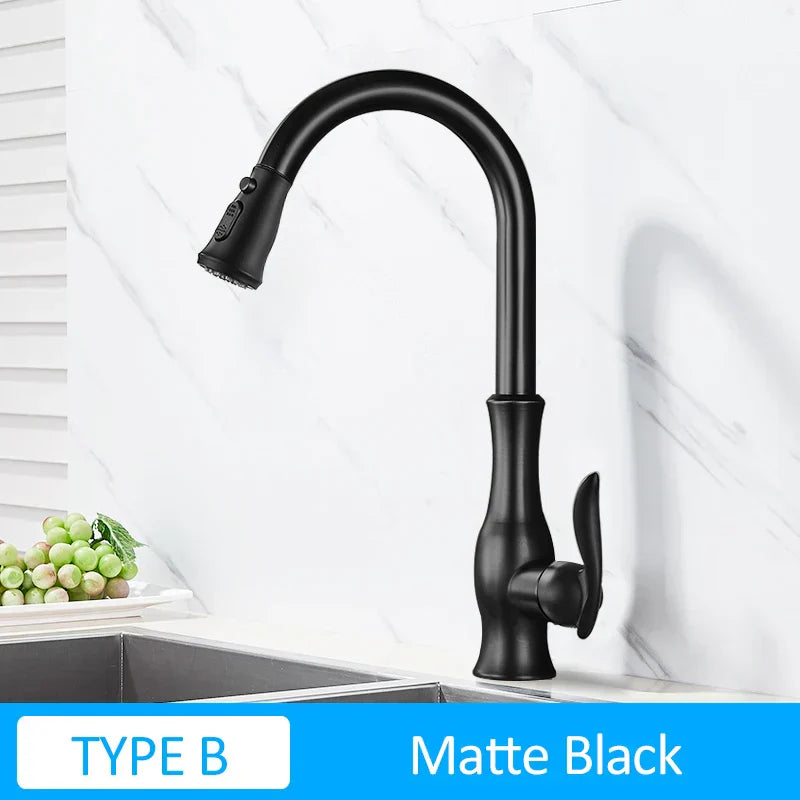 DecorBites™ Gold Swivel Spout Kitchen Faucet with Pull Down Sprayer