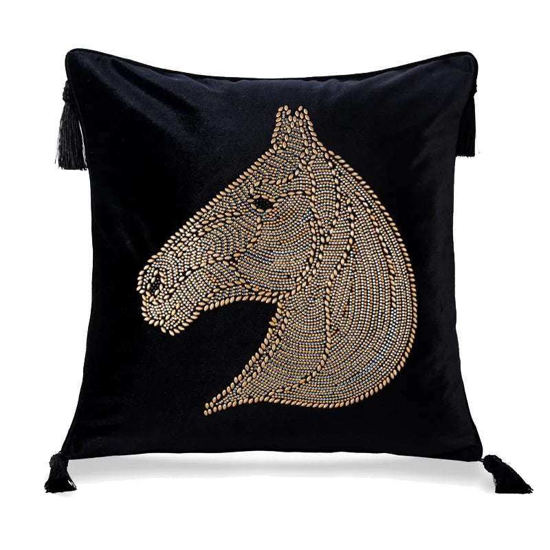 DecorBites™ Gold Rhinestone Square Pillow Case with Tassels Luxury Accent Decorative Cover