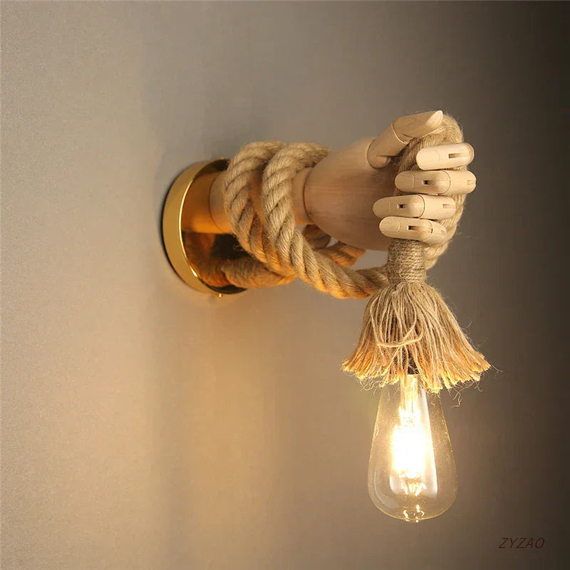 DecorBites™ Hand Shape Wall Light Industrial Loft Hemp Rope E27 Wall Lamp