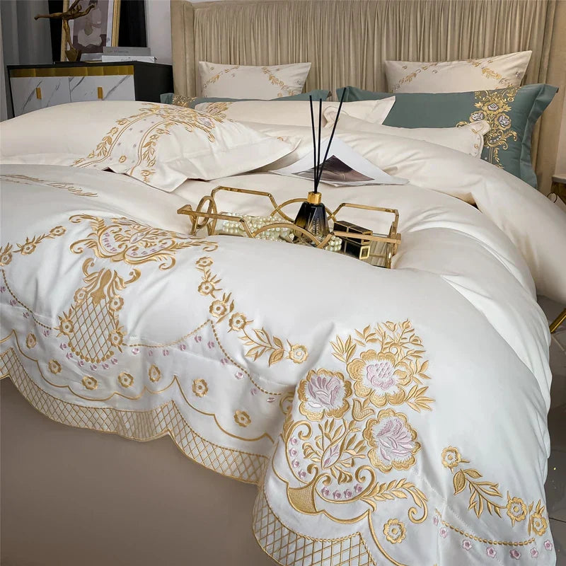DecorBites™ 1000TC Egyptian Cotton Gold Embroidery 4Pcs Bedding Set - Luxe Chic Collection