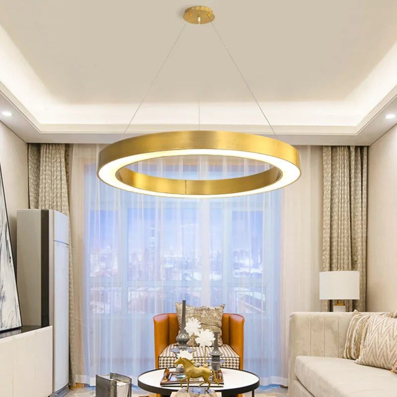 DecorBites™ Gold Copper Pendant Lights Nordic LED Hanging Lamp Modern Circle Ring Suspension