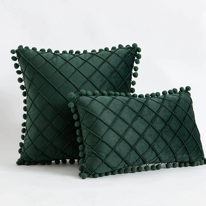 DecorBites™ Corduroy Striped Pompom Pillowcase for Bedroom Sofa Living Room