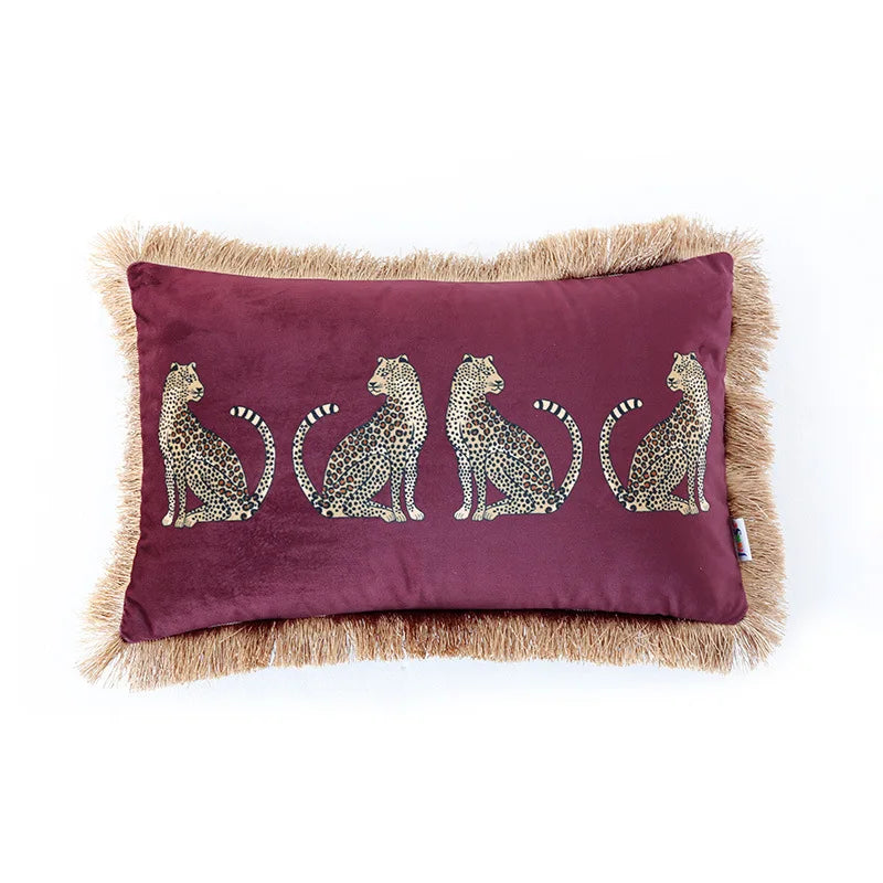 DecorBites™ Leopard Cheetah Wildlife Animals Print Tassels Throw Pillow Cover - Couch Sofa