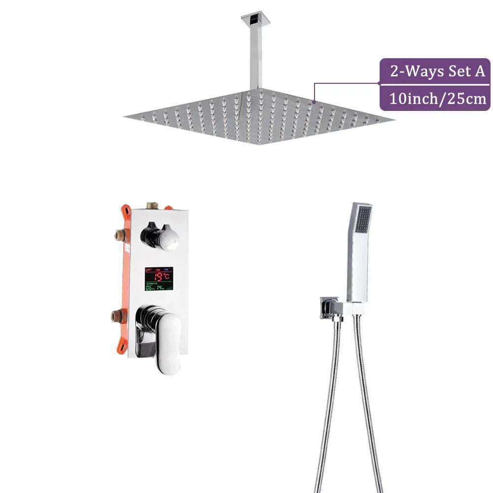 DecorBites™ 16" Big Rainfall Shower Faucet with Digital Display and Single Lever Temperature Control