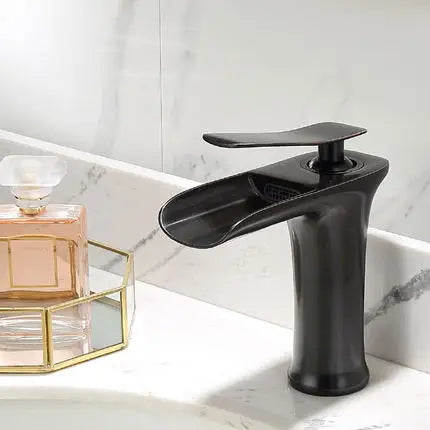 DecorBites™ Gold Waterfall Bathroom Basin Faucet, White Mixer Tap Hot Cold Sink Plugin