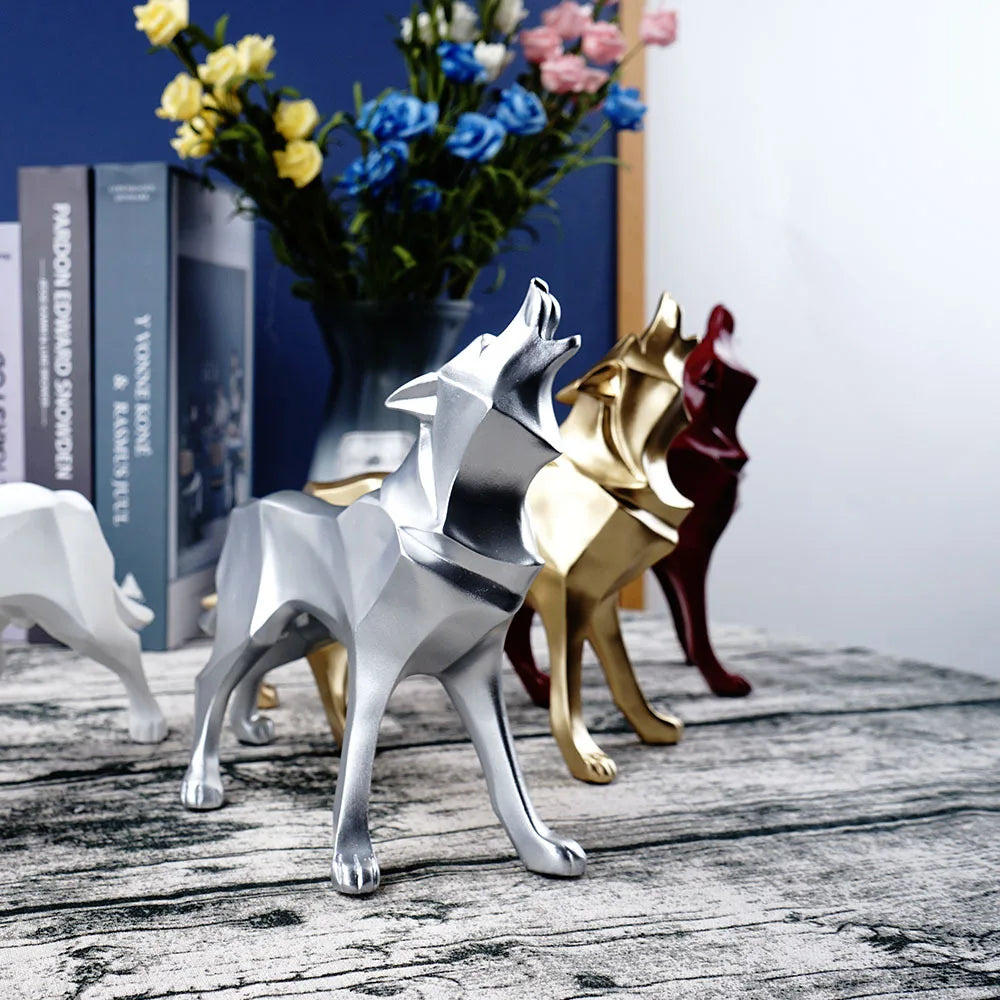 DecorBites™ Geometric Wolf Statue Resin Abstract Animal Figurine Home Office Decor Sculpture