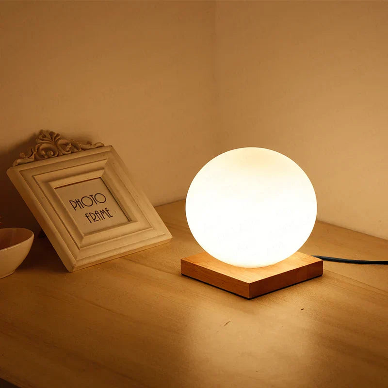 DecorBites™ Glass Ball LED Table Lamp Wooden Round Desk Night Light