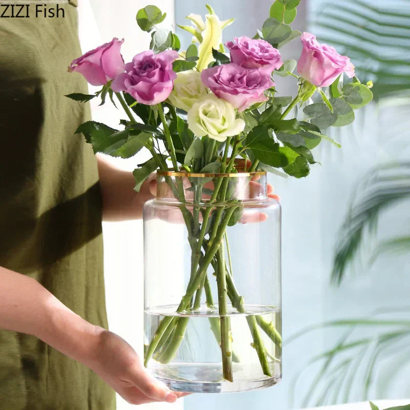 فازة زجاجية ذهبية من ديكور بايتس™، للنباتات المائية والزهور، لتزيين غرفة المعيشة وطاولة الطعام