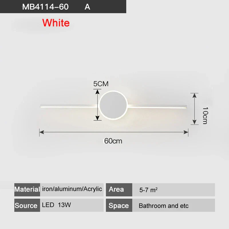 مصابيح حائط LED من DecorBites™ - قاعدة من الحديد والألومنيوم الأبيض/الأسود، غطاء من الأكريليك، مصابيح مرآة