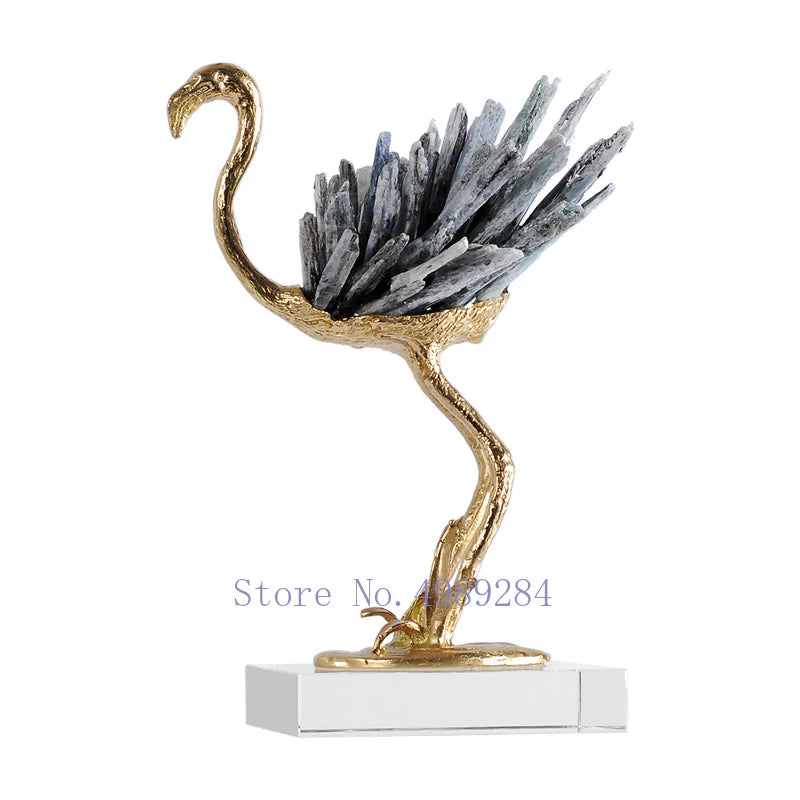 DecorBites™ طائر الكركي الذهبي النحاسي الكريستالي المصنوع يدويًا ديكور منزلي حرفي