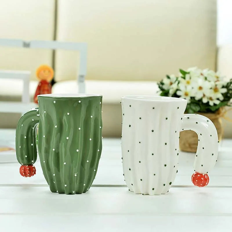 DecorBites™ 3D Cactus Style Ceramic Mug with Special Handle - Tea, Coffee, Milk Cup