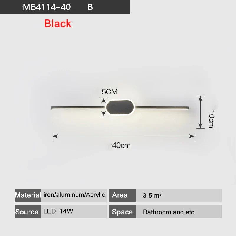 مصابيح حائط LED من DecorBites™ - قاعدة من الحديد والألومنيوم الأبيض/الأسود، غطاء من الأكريليك، مصابيح مرآة