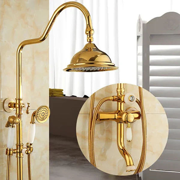 طقم دش حمام DecorBites™ نحاسي ذهبي جاد، صنبور دش مطري يدوي يثبت على الحائط