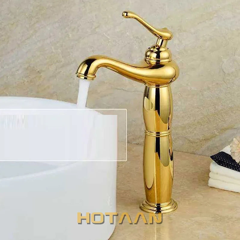 خلاط حوض طويل DecorBites™ Gold Brass: صنبور خلاط طراز أوروبي فاخر Y-5062