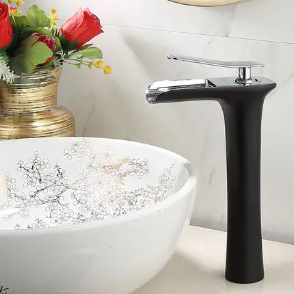 DecorBites™ Gold Waterfall Bathroom Basin Faucet Mixer Tap Hot Cold White Sink