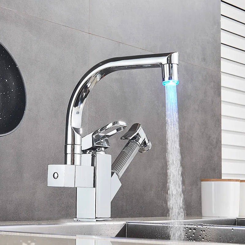 DecorBites™ Dual Spout Black Kitchen Faucet with Pull Out Spray Mixer