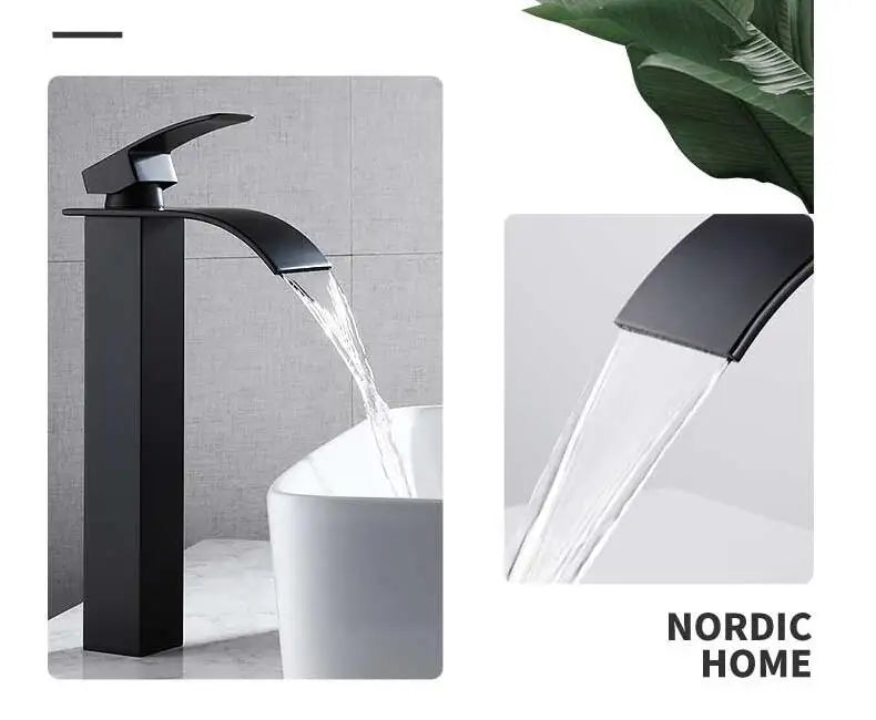DecorBites™ Gold Waterfall Basin Faucet: Brass Bathroom Mixer Tap, Hot Cold Sink Faucet
